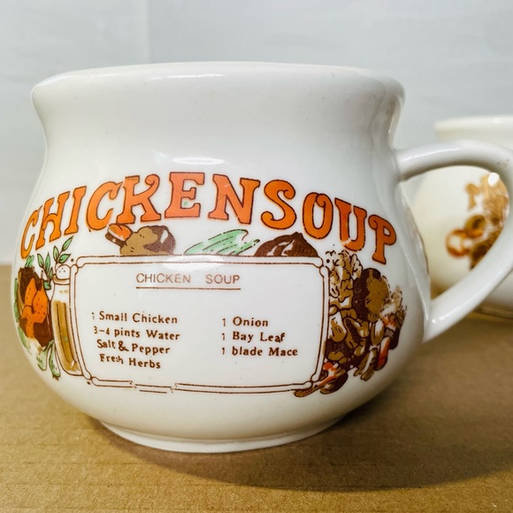 VTG Chicken Soup & Mushroom Soup Recipe Ceramic 4” W X 3 1/2” H Set Of One Each - Picture 2 of 6